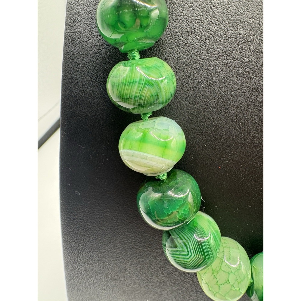 Green Agate Stone Bead Necklace Sterling Silver 18" Marked LUC‎ 925 CN - Picture 3 of 9